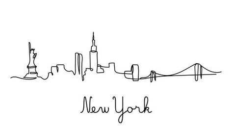 Nyc Skyline Tattoo, New York Skyline Silhouette, Marathon Tattoo, City Skyline Night, New York Illustration, Skyline Tattoo, Skyline New York, City Skyline Silhouette, New York Tattoo