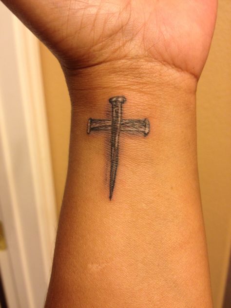 Finally I got my cross tatto. 3nails Biblical Tattoos, Nail Cross, Cross Tattoos For Women, Cross Tattoos, Religious Tattoos, Dope Tattoos For Women, Nail Tattoo, Sports Quotes, Cross Tattoo