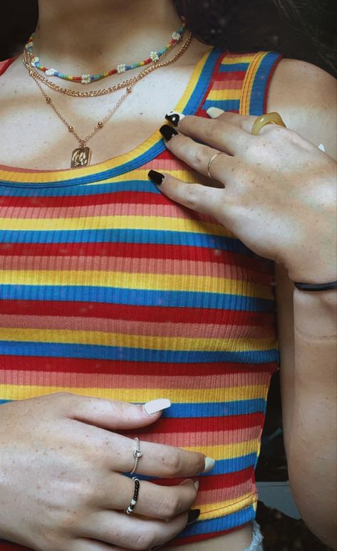 Striped Tank Top Outfit, Indie Summer Outfits, Tank Top Outfit, Rainbow Tank Top, Stripped Tank Top, Colorful Tops, Tank Top Outfits, Top Outfit, Women Tank Tops