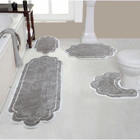 Set Of 4 Allure Collection Grey Cotton Tufted Bath Rug Set - Home Weavers : Target Washable Bathroom Rugs, Cotton Bath Rug, Bathroom Rug Sets, Trendy Bathroom, Bath Rugs Sets, Solid Color Backgrounds, Bath Linens, Bath Mat Rug, Rug Sets