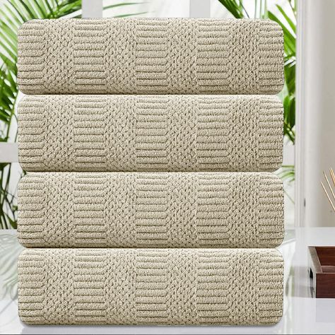 PRICES MAY VARY. 4 Piece Geometric Bath Towels Set：Home bath towels collection includes 4 pcs large bath sheets(35"x70"). Good for wrapping all over,35in will chest to knee or waist to ankle,and 70in will wrap 1.5 turns.Made of 100% premium quality ultra soft microfiber,more durable,breathable and comfortable than cotton towels,provide years of enjoyment. Stain,shrink and wrinkle resistant,color will not fade after washing repeatedly,plush fleece towels provide you relaxing drying experience. Di Bathroom Bath Towels, Towels For Bathroom, Towel Weaving, Large Bath, Large Baths, Beach Chair, Towel Collection, Bath Sheets, Bath Towel Sets