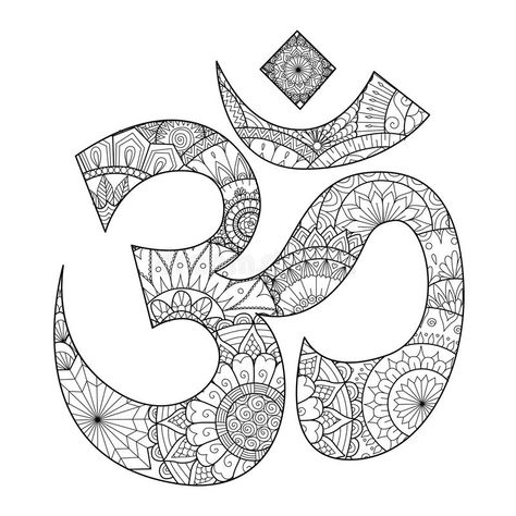 Hand drawn line art inside Ohm,Om or Aum symbol,he most sacred syllable symbol and mantra of Brahman, the Almighty God in Hinduism vector illustration Om Symbol Art, Aum Symbol, Ohm Symbol, Om Art, Black Cat Tattoos, Om Tattoo, Sacred Geometric, Geometric Symbols, Mandala Art Therapy