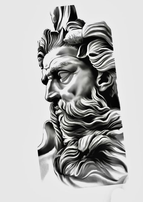 Zeus Tattoos, Poseidon Tattoo, Zeus Tattoo, Hyper Realistic Tattoo, Greek Mythology Tattoos, New Tattoo Designs, Muster Tattoos, Owl Tattoo Design, Mythology Tattoos