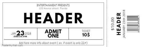 Create the perfect design by customizing easy to use templates in MINUTES! Easily convert your image designs into videos or vice versa! Browse through effective promotional flyers, posters, social media graphics and videos. Download web quality graphics for free! Prices start at $2.99 ONLY. Concert Ticket Template Free, Admit Ticket, Ticket Design Template, Ticket Template Free, Event Ticket Template, Concert Ticket Template, Raffle Tickets Template, Make Your Own Invitations, Resume Template Examples