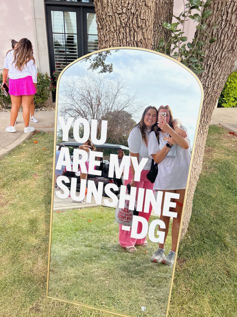 Walking on sunshine Walking On Sunshine Bid Day, Delta Gamma Bid Day, Recruitment Decorations, Aoii Sorority, Recruitment Themes, Recruitment Ideas, Walking On Sunshine, Sorority Bid Day, Bid Day Themes