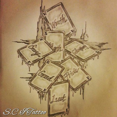 7 deadly sins tattoo sketch by - Ranz 7 Deadly Sins Tattoo Sleeve, Seven Deadly Sins Tattoo Ideas, 7 Sins Tattoo, Small Anime Tattoos Ideas, 7 Deadly Sins Tattoo, Anime Tattoos Ideas, Deadly Sins Tattoo, Art Drawings Tattoo, Small Anime Tattoos