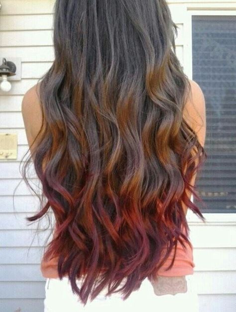 Hair Tips Dyed Red, Dyed Ends Of Hair, Brown Ombre Hair Color, Dipped Hair, Rambut Brunette, Dyed Tips, Hair Dye Tips, Red Ombre Hair, Ombre Blond