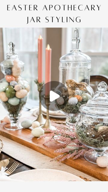 83K views · 5.3K likes | Janine Graff on Instagram: "Easter Apothecary Jar Styling 🐰
is a fantastic way to showcase seasonal decor while also organizing your collectibles. These classic and versatile vessels can be filled with an array of Easter-themed items such as pastel-colored eggs, bunny-shaped candies, faux grass, or miniature figurines. 

To shop, comment LINK and I’ll message you same + similar details.🤗

Whether you’re celebrating Easter or simply adding a touch of springtime charm to your home, apothecary jars offer endless possibilities for creating beautiful displays that will enhance any room’s decor.

#easter #stylingvideo #apothecaryjars #traystyling #springdecor" Janine Graff, Blondie Heart Of Glass, Home Apothecary, Colored Eggs, Faux Grass, Tray Styling, Spring Decorating, Planning Inspiration, Coloring Eggs