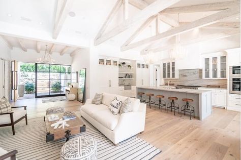 Vaulted Ceiling Living Room Open Concept, Open Concept Kitchen Living Room Layout, Great Room Layout, Scandinavian Farmhouse Style, Open Concept Kitchen Living Room, Vaulted Ceiling Living Room, Open Plan Kitchen Dining Living, High Ceiling Living Room, Contemporary Barn