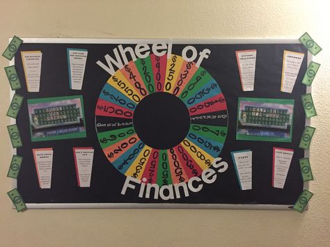 Wheel of Finances RA money tips and tricks bulletin board Financial Literacy Bulletin Board, Literacy Bulletin Boards, Resident Assistant Bulletin Boards, Literacy Display, March Bulletin Board, Office Bulletin Boards, November Bulletin Boards, High School Bulletin Boards, College Bulletin Boards