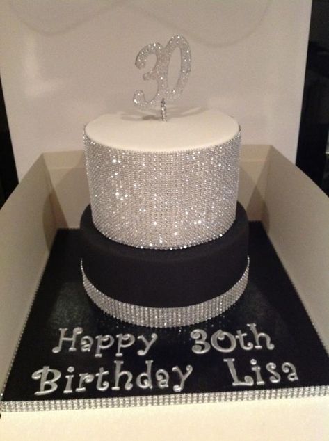 Black & Bling  - Cake by classinacake Bling Cakes Birthday Diamonds, Bling Cakes Birthday, Diamond Cake Ideas, Bling Birthday Cake, 50th Birthday Cake For Women, Birthday Cake For Women Simple, Diamond Cake, Bling Cakes