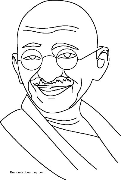 Gandhi - EnchantedLearning.com Gandhi Drawing, Gandhi Jayanti Images, Independence Day Drawing, Paper Crafts Magazine, Gandhi Jayanti, Children Sketch, Buddha Art Painting, Pencil Sketch Images, How To Make Drawing