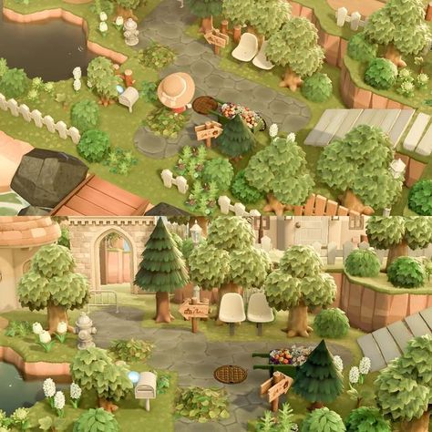 Acnh Meadowcore Entrance, Acnh Forest Entrance, Animal Crossing Entrance Design, Acnh Cottagecore Entrance, Acnh Entrance Inspiration, Acnh Entrance Designs, Acnh Meadowcore, Acnh Entrance, Cottage Town