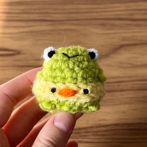 Frog with a Duck Floatie Crochet Plush - adorable small plushie frog with duck floatie keychain kawaii gift ducks Duck Floatie, Keychain Kawaii, Crochet Frog, Crochet Plush, Kawaii Gifts, A Duck, Fabric Paint, Age 3, Frogs