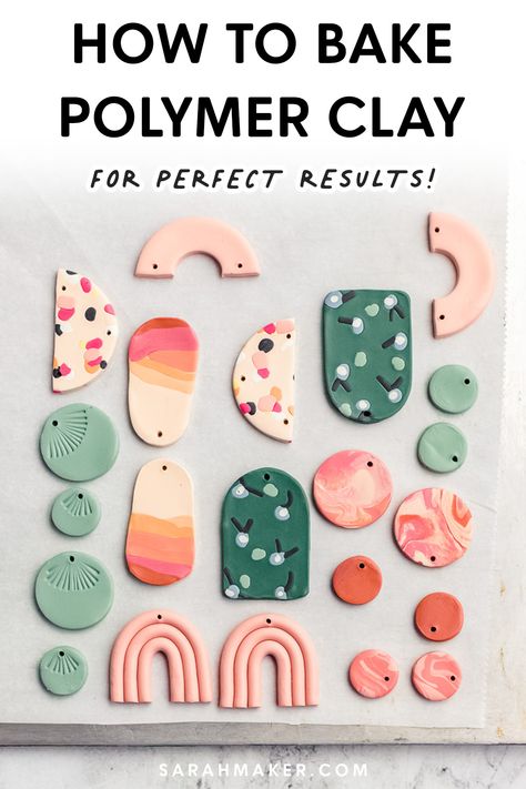 Best Clay For Jewelry, Clay Earrings Bake Time, What Temperature To Bake Polymer Clay, Polymer Clay Instructions, Baked Clay Jewelry, How To Dry Polymer Clay, How To Polymer Clay Tutorials, Baked Clay Earrings Diy, Polymer Clay Earrings How To Make