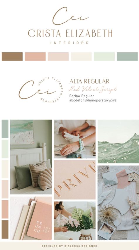 Light Pastels and Natural Tone Branding for Interior Designer – Crista Elizabeth Interiors Pastel Material Board, Light And Airy Branding, Brand Inspo Mood Boards, Brand Moodboard Inspiration, Branding Ideas Inspiration, Logo Design Rules, Natural Branding Design, Brand Board Inspiration, Coastal Branding