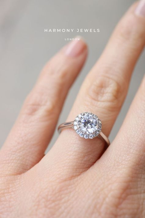 Take a look at this gorgeous Round Halo Engagement Ring Round Engagement Ring Halo, 1ct Round Engagement Ring, Halo Engagement Ring Round, Round Halo Engagement Ring, Engagement Ring Halo, Round Engagement Ring, Round Halo Engagement Rings, Engagement Ring Round, Bespoke Engagement Ring