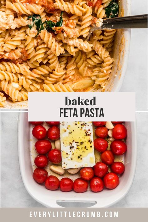 Feta Pasta With Spinach, Pasta With Yogurt, Cherry Tomato Pasta Sauce, Cook Beans, Tomatoes And Feta, Baked Feta Pasta, Feta Chicken, Baked Feta, Cherry Tomato Pasta