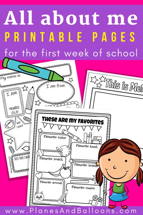 All about me kindergarten printable perfect for back to school kindergarten or preschool theme. #kindergarten #preschool #prek #backtoschool Preschool Favorites Printable, All About Me Kindergarten, About Me Kindergarten, Cottage School, Ccd Crafts, About Me Printable, All About Me Preschool Theme, Junior Kindergarten, Me Preschool Theme