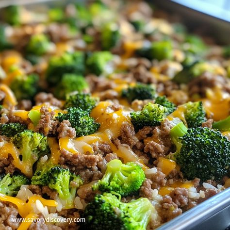 Ground Beef and Broccoli Casserole - Savory Discovery Ground Beef And Broccoli Casserole Recipes, Hamburg And Broccoli Recipes, Ground Beef Rice Broccoli Recipes, Broccoli Hamburger Recipes, Ground Beef And Broccoli Recipe, Hamburger Broccoli Recipes, Hamburger And Broccoli Recipes, Hamburger Broccoli Casserole, Ground Beef And Broccoli Casserole