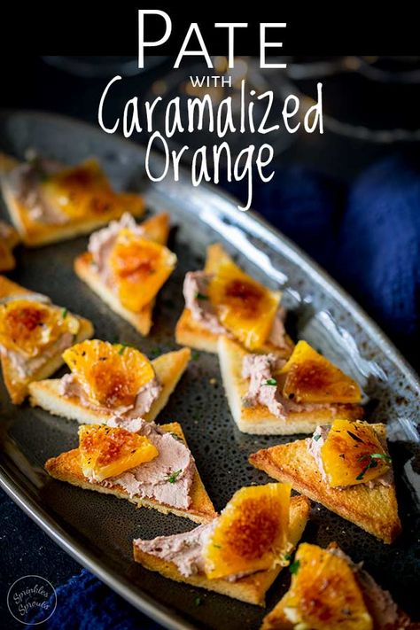 This recipe turns Toast and Pate into something elegant and fancy with a few simple tips. This pate platter takes supermarket ingredients and creates a gourmet party appetizer. Or serve these as hors d'oeuvres at a canapé and cocktail party this Christmas. The toast points and caramelized oranges can be make in advance and the pate is store bought, making this holiday appetizer stress free and easy! #partyfood #easyappetizer Gourmet Party Appetizers, Toast Points, Gourmet Toast, Fancy Appetizer Recipes, Christmas Canapes, Best Holiday Appetizers, Canapes Recipes, Fancy Appetizers, Cocktail Party Food