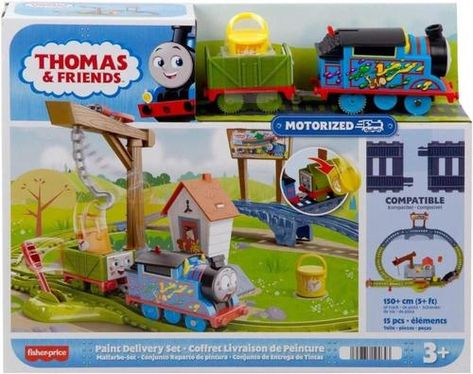 Aviso: Imagens meramente ilustrativas!! As crianças podem criar aventuras divertidas de entrega de pintura com Thomas e um caminhão problemático com este conjunto motorizado de trem e pista inspirado em Thomas e Friends: All Engines Go! Enquanto o trem passa pela ponte, as 2 latas de tinta saem do caminhão problemático. Contém: 1 Pista do Thomas Idade recomendada: 3+ Anos Tamanho aproximado da Pista: 150cm de Pista Trenzinho Thomas: Motorizado ( Utiliza: 2 Pilhas alcalinas AAA/LR03 1,5V - Não In Dragon Tales, Blue Train, Thomas The Tank, Thomas The Tank Engine, Thomas And Friends, Fisher Price, Train, Magazine, Paint