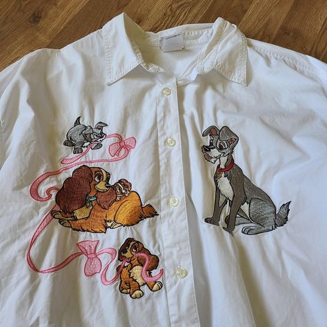 Vintage disney lady & the tramp shirt. Size XL. In... - Depop Vintage Disney Clothes, Bambi Shirt, Disneyland Outfits, Diy Disney Shirts, Disney Trip Planning, Stylish Short Dresses, Korean Casual Outfits, Korean Casual, Lady And The Tramp