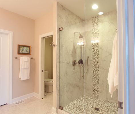 Separate Water Closet in Master Bathroom with Marble Walk In Shower - Traditional - Bathroom - Other - by Denise Quade Design | Houzz Bathroom With Water Closet, Doors Pictures, Jkath Design, Bathroom With Marble, Transitional Entry, Door Picture, Water Closet, Marble Tile, Traditional Bathroom