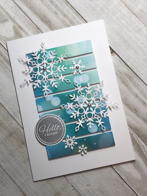 Simple Snowflake Cards, Snowflake Cards Handmade, Christmas Cards Snowflakes, Winter Cards Handmade, Gorgeous Christmas Cards, White Christmas Card, Snowflake Cards, Fabric Cards, Family Christmas Cards