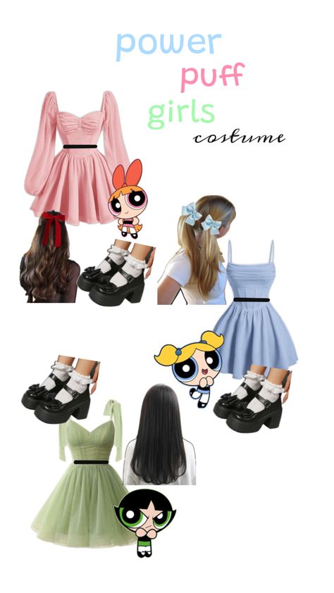 power puff girls green pink and blue costume for trios Power Puff Girls Costume, Power Puff Costume, Power Puff Girl, Powerpuff Girls Costume, Trio Costumes, Blue Costume, Power Puff Girls, Blue Costumes, Power Puff