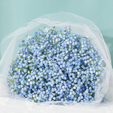 PRICES MAY VARY. Pu Plastic，iron 🌼LIFELIKE BABY BREATH：Our baby breath artificial flowers simulate the color and structure of real plants, its vibrant color and elegant flowering posture never fade, emitting natural charm and exquisite beauty all year round. 🌼SIZE & QUANTITY: Each gypsophila is 21 inches long and has about 90 flower heads. There are 10,15,18,24,30,50PCS to choose from. Whether you’re decorating a wedding venue or a corner of your room, baby Breath flowers can create a beautifu Forget Me Not Wedding Flowers, Light Pink And Blue Wedding Flowers, Blue Hues Wedding, Wedding Decorations Christian, Cornflower Blue Wedding Flowers, Sky Blue Wedding Flowers, Blue Flowers Baby Shower Theme, Baby Breath Baby Shower Decor, Blue Wedding Floral Arrangements