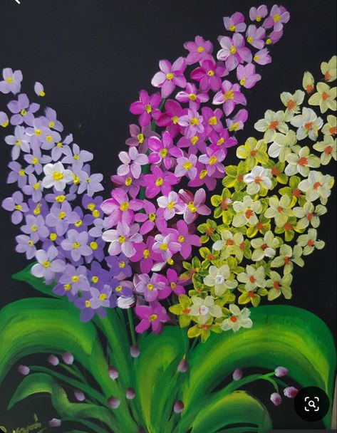 Spring Diy Painting, Painting Bouquet Of Flowers, Simple Acrylic Paintings Flower, Spring Flower Painting Easy, Spring Paintings Acrylic, Black Background Painting Easy, Acrylic Painted Flowers, Flower Painting Canvas Acrylic, Spring Painting Ideas On Canvas