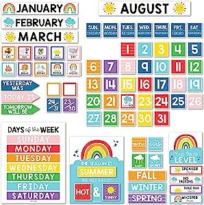 Calendar For Classroom, Bulletin Board Calendar, Colorful Classroom, Classroom Calendar, Bulletin Board Sets, School Calendar, Bulletin Board