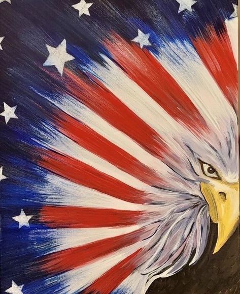 Flag Canvas Painting Diy, American Flag Acrylic Painting, Fourth Of July Drawings Ideas, 4th Of July Paintings On Canvas Easy, Patriotic Canvas Painting Ideas, 4th Of July Canvas Painting Ideas, Patriotic Window Painting, Memorial Day Paintings, American Painting Ideas