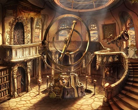 Space Observatory, Fantasy City, Fantasy Places, Steampunk Design, Fantasy Concept Art, Environment Design, 판타지 아트, Environment Concept Art, Alam Yang Indah