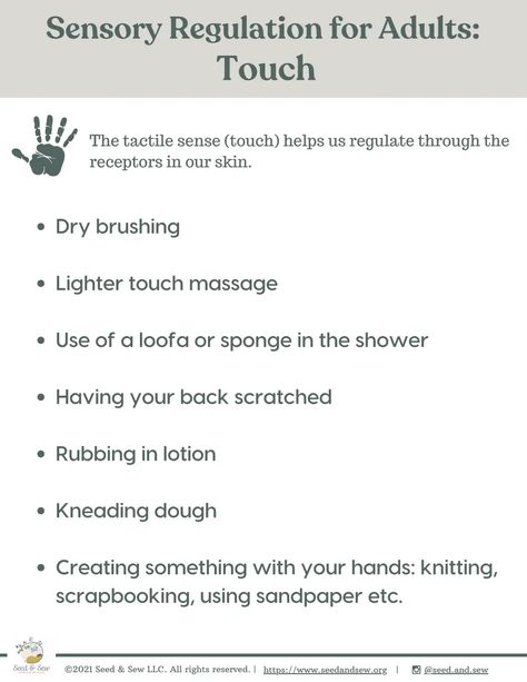 Sensory Regulation for adults.pdf Sensory Regulation For Adults, Sensory Regulation, Kneading Dough, Light Touch, Dry Brushing