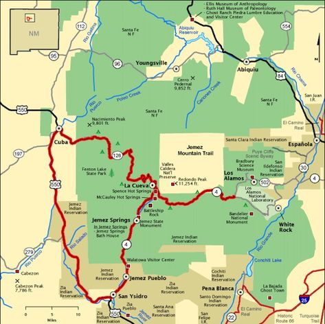 The Jemez Mountain Trail National Scenic Byway is one of the few official byways in New Mexico. Ohv Trails, Mexico Nature, New Mexico Road Trip, Taos Ski Valley, Travel New Mexico, Southwest Travel, Northern New Mexico, Colorado Trip, Road Trip Map