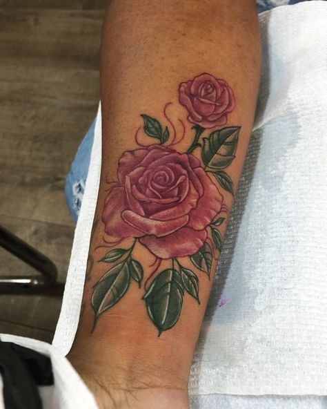 Pink Tattoo On Brown Skin, Pink Roses Tattoo, Tattoo On Brown Skin, Magenta Roses, Pink Rose Tattoos, Pink Tattoo, Roses Tattoo, Female Tattoo Artists, Tattoos Ideas