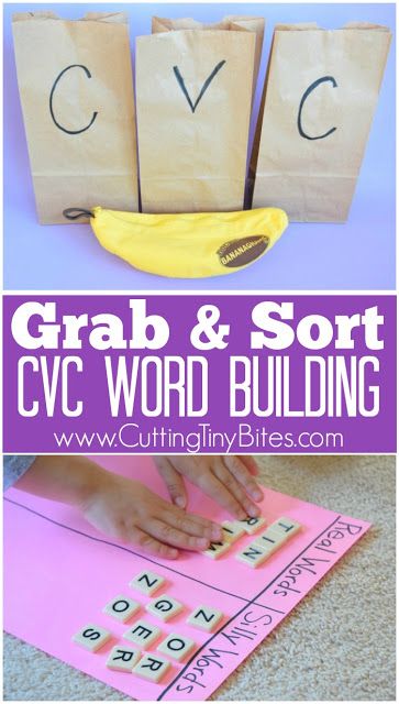 Grab and Sort: CVC Word Building. Fun phonics game for preschoolers or kindergartners using letter tiles to build and sort simple C-V-C words. Great for early readers. Literacy Groups, Game For Preschoolers, Reading Readiness, Book Buddies, Literacy Centres, Cvc Activities, Ela Centers, Cvc Word Activities, Teaching Esl