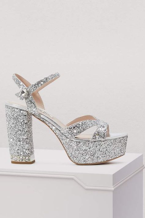 Miu Miu Platform sandals, sparkly silver heels, glittered high heels, heeled sandals,glitter heels Sparkly Silver Heels, Sandals Sparkly, Miu Miu Platform, Sandals Glitter, Sparkly Wedding Shoes, Sparkly High Heels, Silver Sparkly Heels, Glitter High Heels, Jeans With Heels