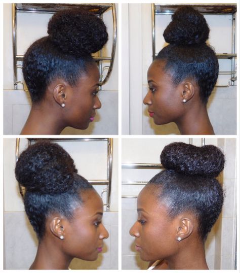 Chinese Bun Hairstyle Black Women, Natural Hair Bun Styles Updo, Natural Hair High Bun, 4c Updo, Afro Bun Hairstyles, Ponytails Ideas, Fan Bun, Doughnut Bun, Trendy Bun