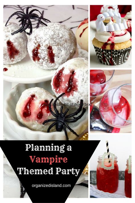 Vampire Theme Snacks, Vampire Appetizers, Twilight Inspired Food, Vampire Food Ideas, Vampire Diaries Themed Birthday Party, Vampire Desserts, Vampire Recipes, Vampire Themed Food, Vampire Diaries Birthday Party Ideas