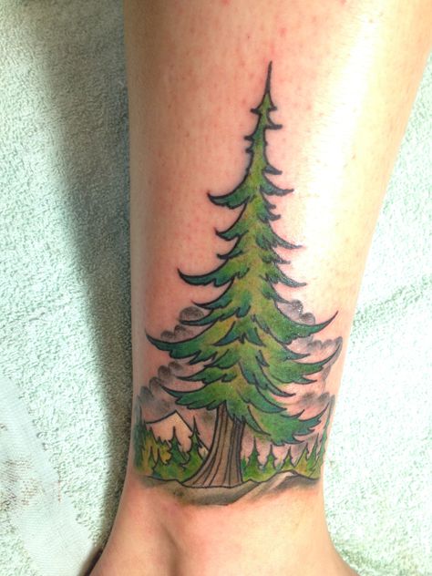 Evergreen tree tattoo Evergreen Tattoo, Evergreen Tree Tattoo, Pine Tattoo, Tree Tattoo Back, Cactus Tattoo, Pine Tree Tattoo, Tree Tattoo Designs, Tree Of Life Tattoo, Up Tattoos