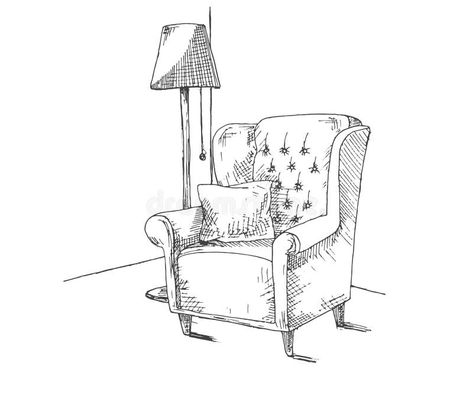 Armchair Drawing, Lamp Sketch, Feature Armchair, Lamp Vector, Lazy Animals, Romantic Wine, Sketch Free, Realistic Sketch, Soft Chair