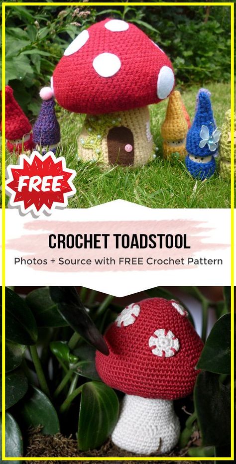 Crochet Toadstool, Easy Crochet Amigurumi, Mushroom Patterns, House Crochet, Free Pattern Crochet, Easy Christmas Ornaments, Fall Crochet Patterns, Crochet Fairy, Crochet Mushroom