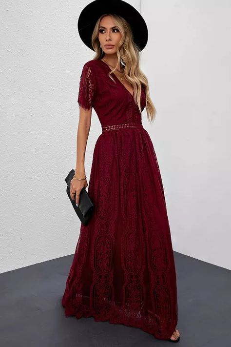 Crochet Waistband, Mother Dress, Burgundy Lace, Lace Trims, Short Sleeve Pattern, Lace Maxi, Maxi Dress Party, Lace Maxi Dress, Maxi Dress Blue