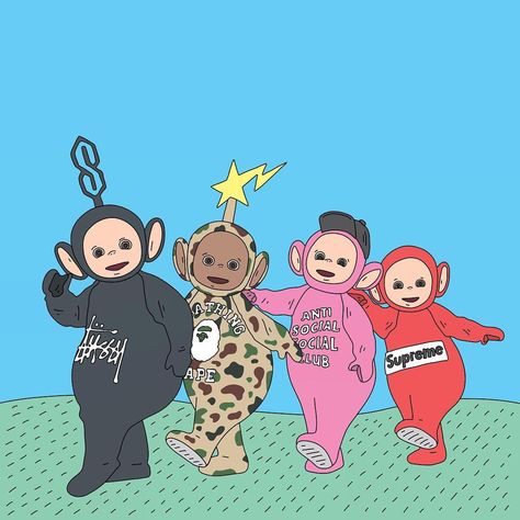 Hypebeast teletubbies Affiches D'art Déco, Hypebeast Wallpaper, Supreme Wallpaper, Dope Art, Trippy Art, Iphone 5s, Iphone Background, Cartoon Wallpaper, Wall Collage