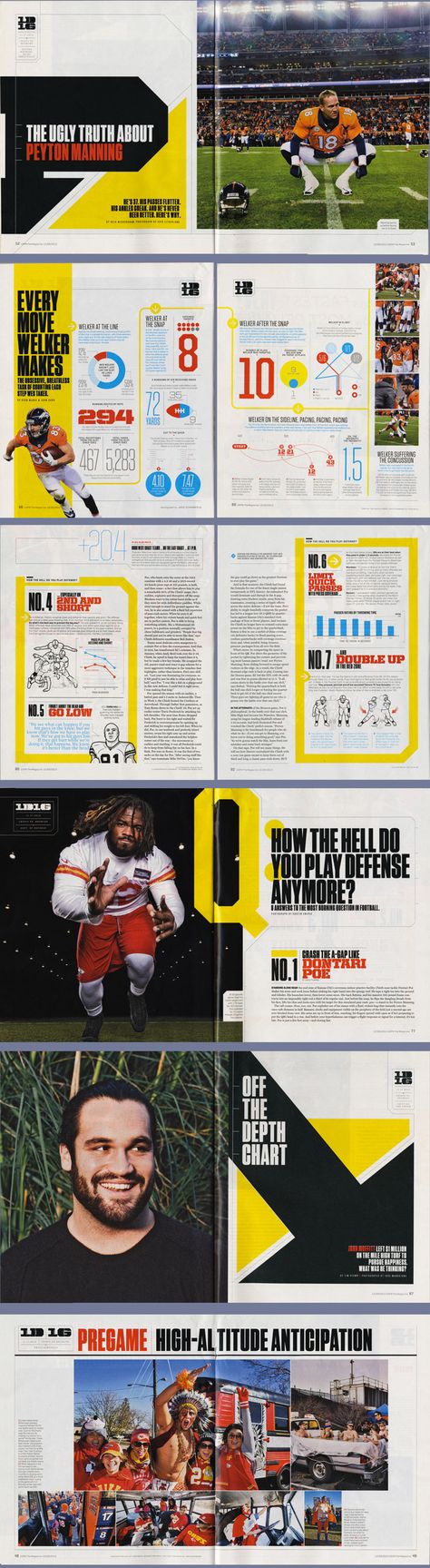 ESPN The Magazine's Dec. 9 One Day One Game issue. http://insider.espn.go.com/insider/espn-the-magazine/ Photo: Chip Litherland, http://www.chiplitherland.com/ Photo: http://dustinsnipes.com/ Photo: http://www.josemandojana.com Illustration: http://www.todddetwiler.com/ Espn Magazine Layout, Football Magazine Design, Sport Magazine Layout, Indesign Layout, Magazine Layout Inspiration, Espn Magazine, Sport Magazine, Brochure Inspiration, Editorial Design Layout