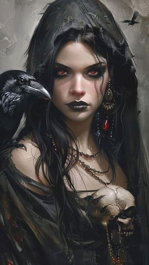 Goddess Of Sorcery, Vampire Art Female Gothic, Vampire Tattoo Designs, Druid Tattoo, Hero Quest, Crow Movie, Witch Pictures, Luis Royo, Beautiful Witch