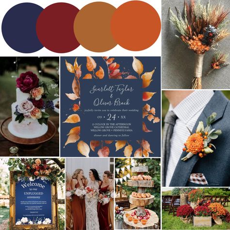 Fall Color For Wedding, Navy Blue And Rust Wedding Color Palettes, Maroon And Burnt Orange Wedding Color Palettes, Cobalt Blue And Burnt Orange Wedding, Navy Blue Maroon And Rust Wedding, Fall Wedding Teal And Rust, Rust Navy Burgundy Wedding, Navy And Rust Fall Wedding, Wedding Colors With Burnt Orange